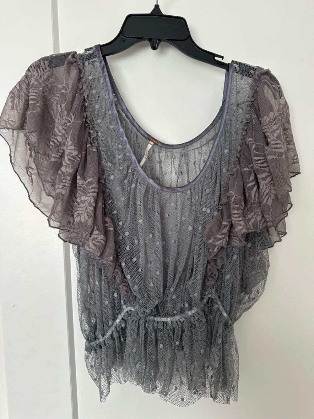 Free People Sheer Lace Dot Blouse in Dusty Lavender